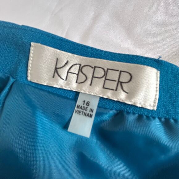 KASPER Size 14P Blue turquoise Skirt Suit Blazer Lined Jacket Vietnam - Picture 3 of 12